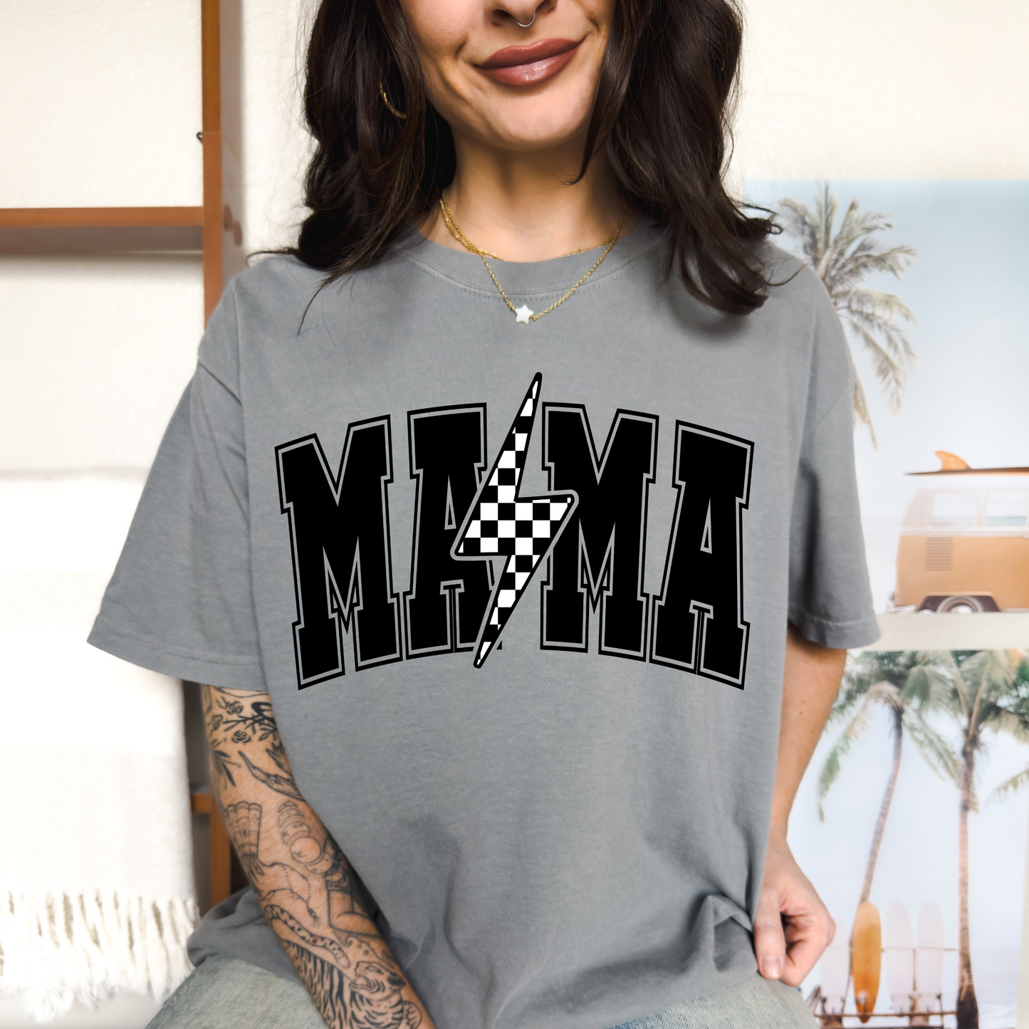 Checkered Mama Tee